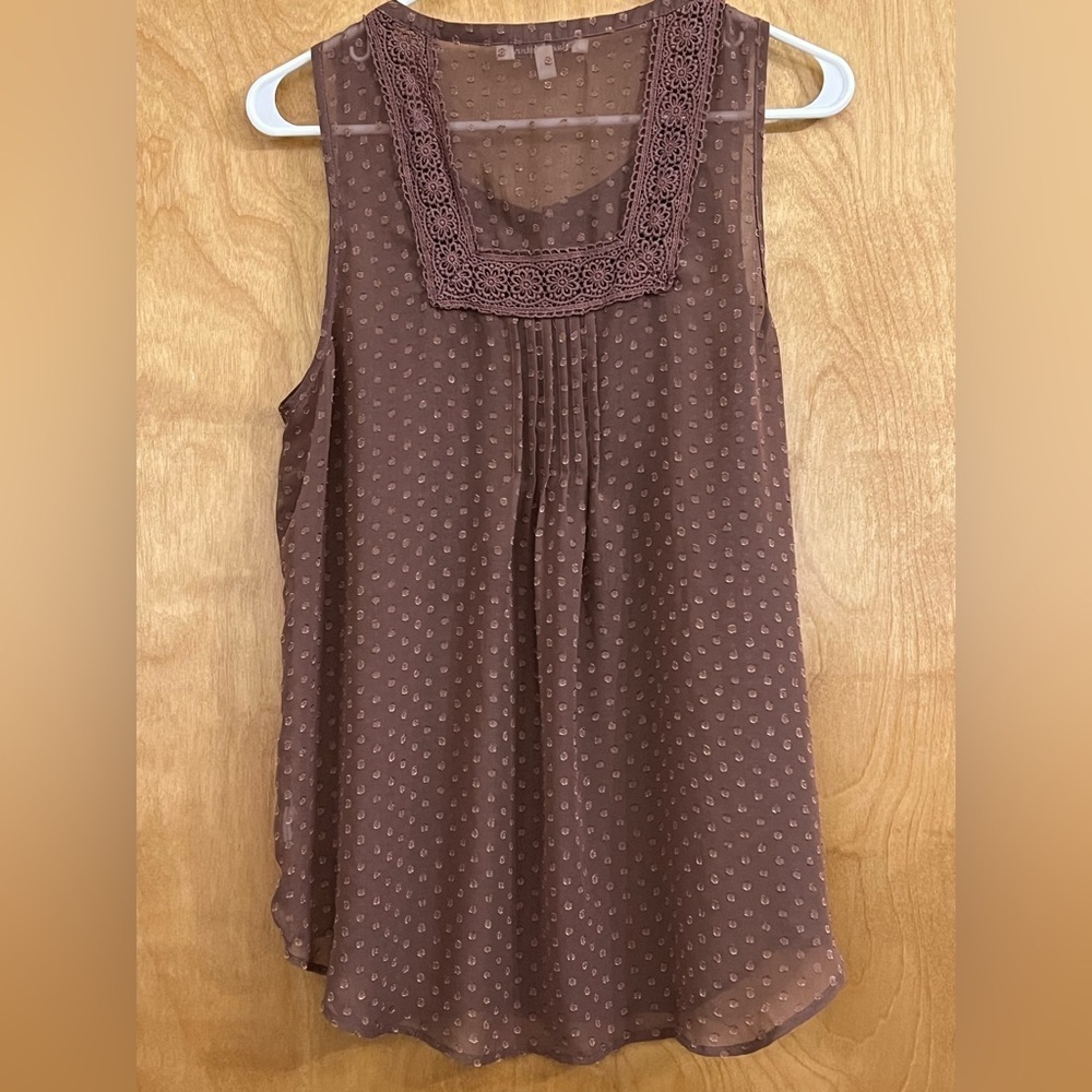 Black Rainn Polka Dot Sleeveless Crochet Top Blouse M - Picture 2 of 4